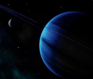 Preview wallpaper planet, ring, blue, dark, space