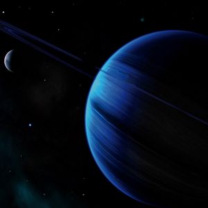 Preview wallpaper planet, ring, blue, dark, space