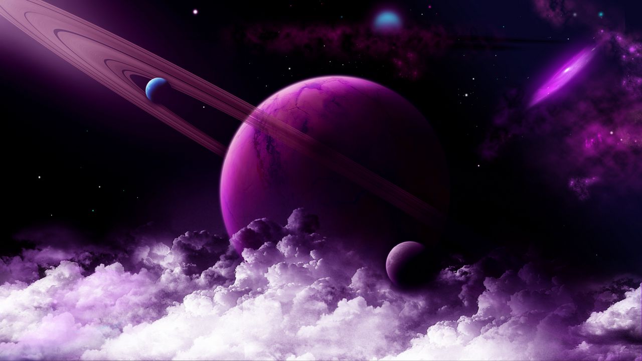 Wallpaper planet, ring, purple, clouds, space