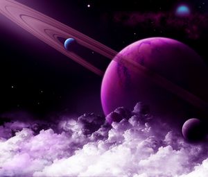 Preview wallpaper planet, ring, purple, clouds, space