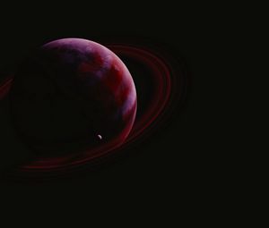 Preview wallpaper planet, ring, satellite, dark, space