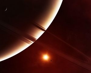 Preview wallpaper planet, ring, satellite, light