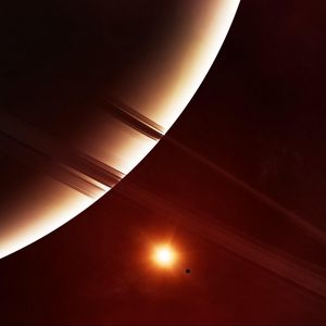 Preview wallpaper planet, ring, satellite, light