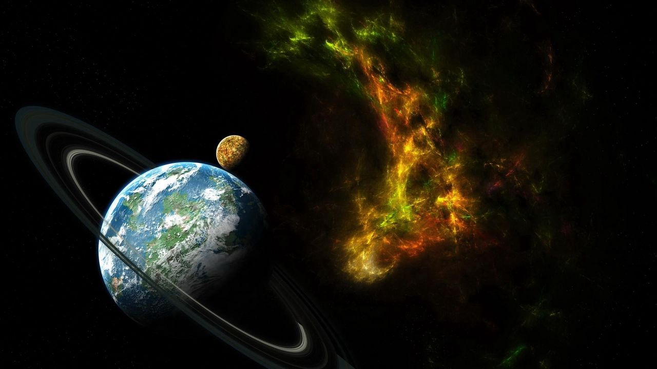 Wallpaper planet, ring, space, nebula