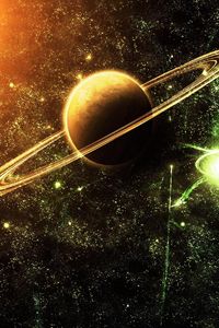 Preview wallpaper planet, ring, space, sun, shine