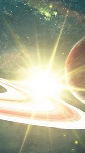 Preview wallpaper planet, ring, space, light, rays