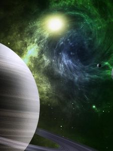 Preview wallpaper planet, ring, torsion, nebula