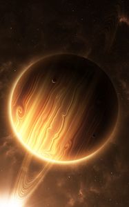 Preview wallpaper planet, rings, shine, brown, space, universe