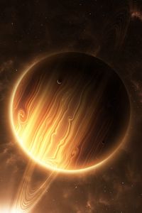 Preview wallpaper planet, rings, shine, brown, space, universe