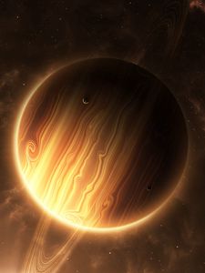 Preview wallpaper planet, rings, shine, brown, space, universe