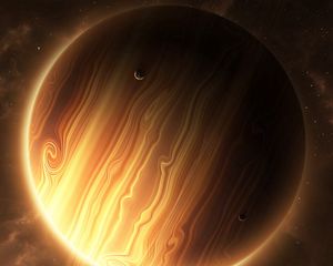 Preview wallpaper planet, rings, shine, brown, space, universe