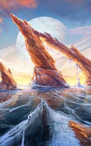 Preview wallpaper planet, rocks, fantasy, ice, art