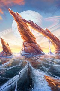 Preview wallpaper planet, rocks, fantasy, ice, art