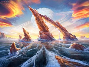 Preview wallpaper planet, rocks, fantasy, ice, art