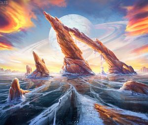 Preview wallpaper planet, rocks, fantasy, ice, art