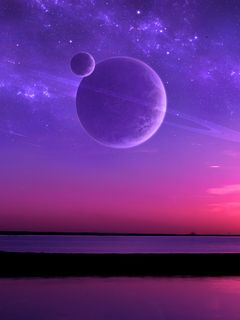 Download wallpaper 240x320 planet, satellite, horizon, sea, art old mobile,  cell phone, smartphone hd background