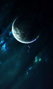 Preview wallpaper planet, satellite, open space, space, universe, galaxy, stars