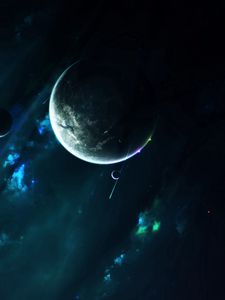 Preview wallpaper planet, satellite, open space, space, universe, galaxy, stars
