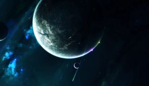 Preview wallpaper planet, satellite, open space, space, universe, galaxy, stars