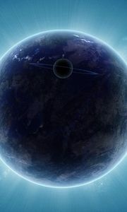 Preview wallpaper planet, satellite, rays, light, radiance