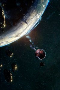 Preview wallpaper planet, satellite, space, asteroid