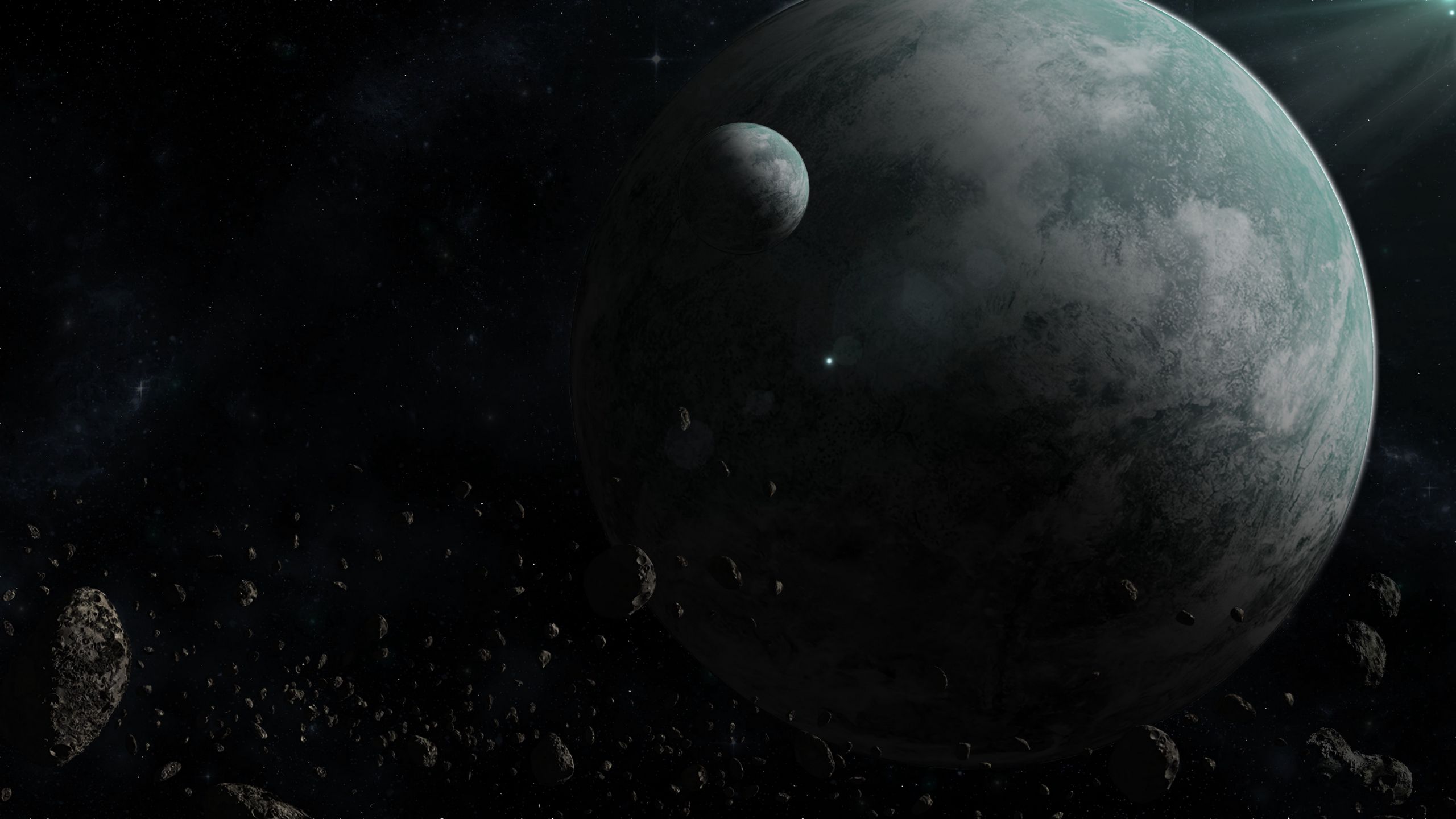 Download wallpaper 2560x1440 planet, satellite, space, dark widescreen ...