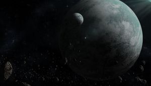 Preview wallpaper planet, satellite, space, dark