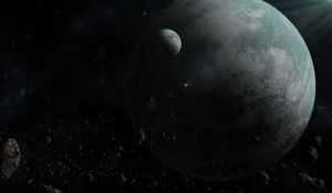 Preview wallpaper planet, satellite, space, dark