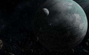 Preview wallpaper planet, satellite, space, dark