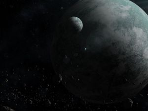 Preview wallpaper planet, satellite, space, dark