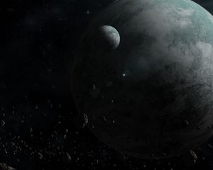 Preview wallpaper planet, satellite, space, dark