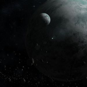 Preview wallpaper planet, satellite, space, dark
