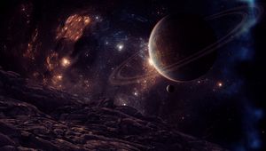 Preview wallpaper planet, satellite, space, stars