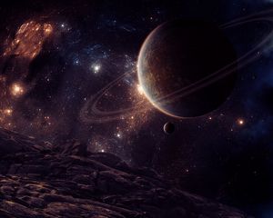 Preview wallpaper planet, satellite, space, stars