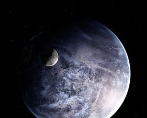 Preview wallpaper planet, satellite, space, stars, black