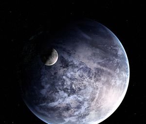 Preview wallpaper planet, satellite, space, stars, black