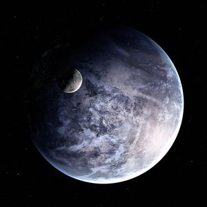 Preview wallpaper planet, satellite, space, stars, black