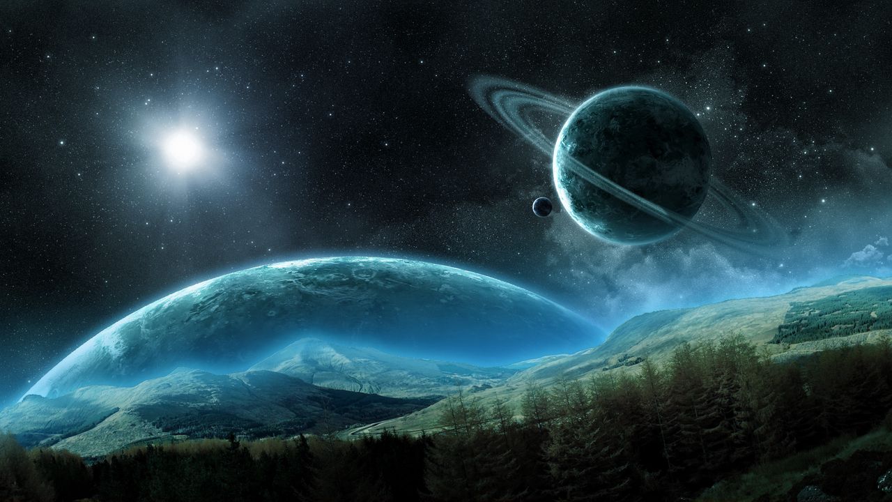 Wallpaper planet, saturn, satellite, rings, space, night