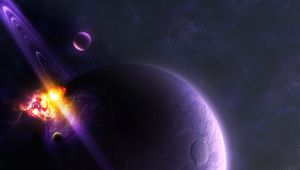 Preview wallpaper planet, saturn, space, rings, meteorite