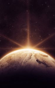 Preview wallpaper planet, shine, light, rays, space