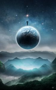 Preview wallpaper planet, silhouette, levitation, flight, fantastic