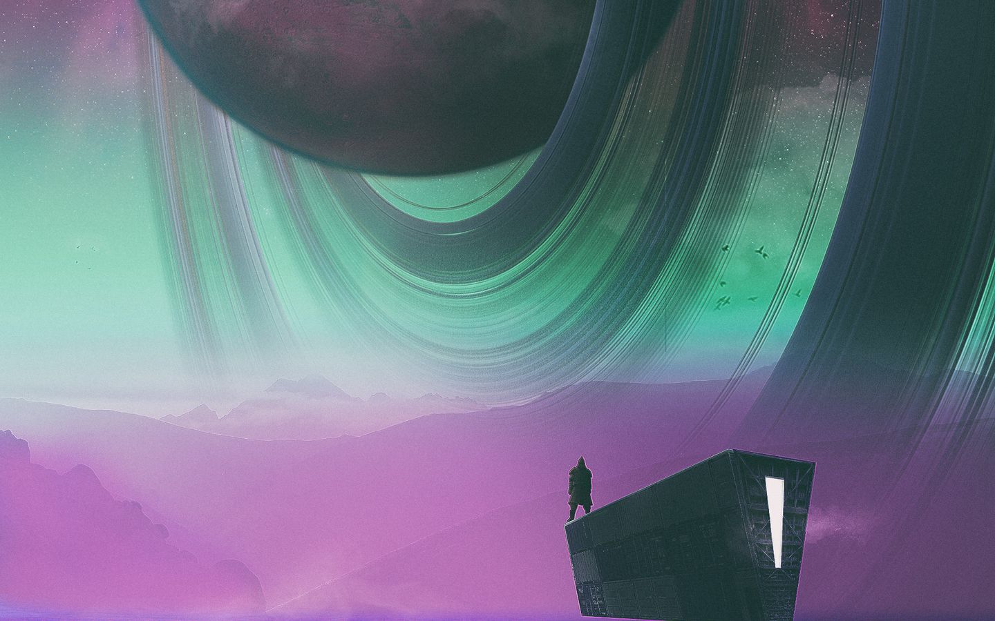 Download wallpaper 1440x900 planet, silhouette, spaceship, art, fantasy ...