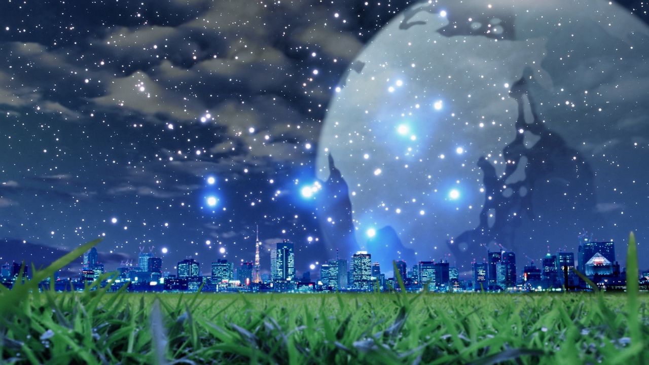 Wallpaper planet, snow, city, night, grass