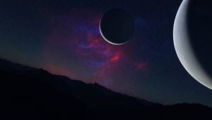 Preview wallpaper planet, space, dark, mountains, landscape