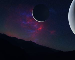Preview wallpaper planet, space, dark, mountains, landscape