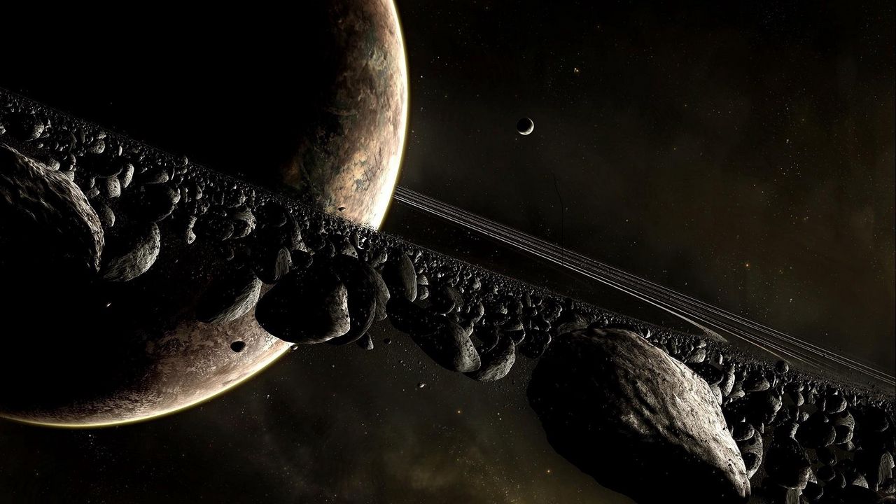 Wallpaper planet, space, ring, asteroids