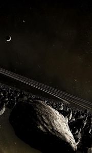 Preview wallpaper planet, space, ring, asteroids