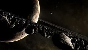 Preview wallpaper planet, space, ring, asteroids