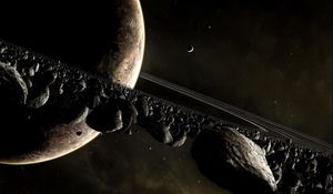 Preview wallpaper planet, space, ring, asteroids