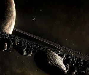 Preview wallpaper planet, space, ring, asteroids